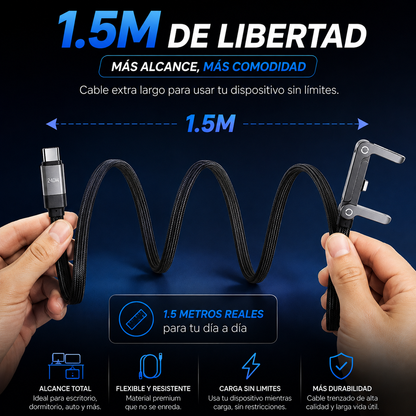 Promo 2x1 | Cable Cargador Rápido 240W Con Soporte Integrado 1.5 Metros