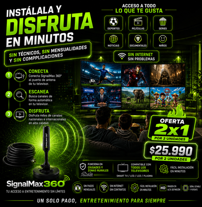 UrbanSignal Pro® 2x1 - Antena Digital 4K UHD Profesional +3000 Canales