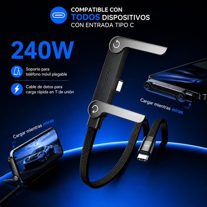 Promo 2x1 | Cable Cargador Rápido 240W Con Soporte Integrado 1.5 Metros
