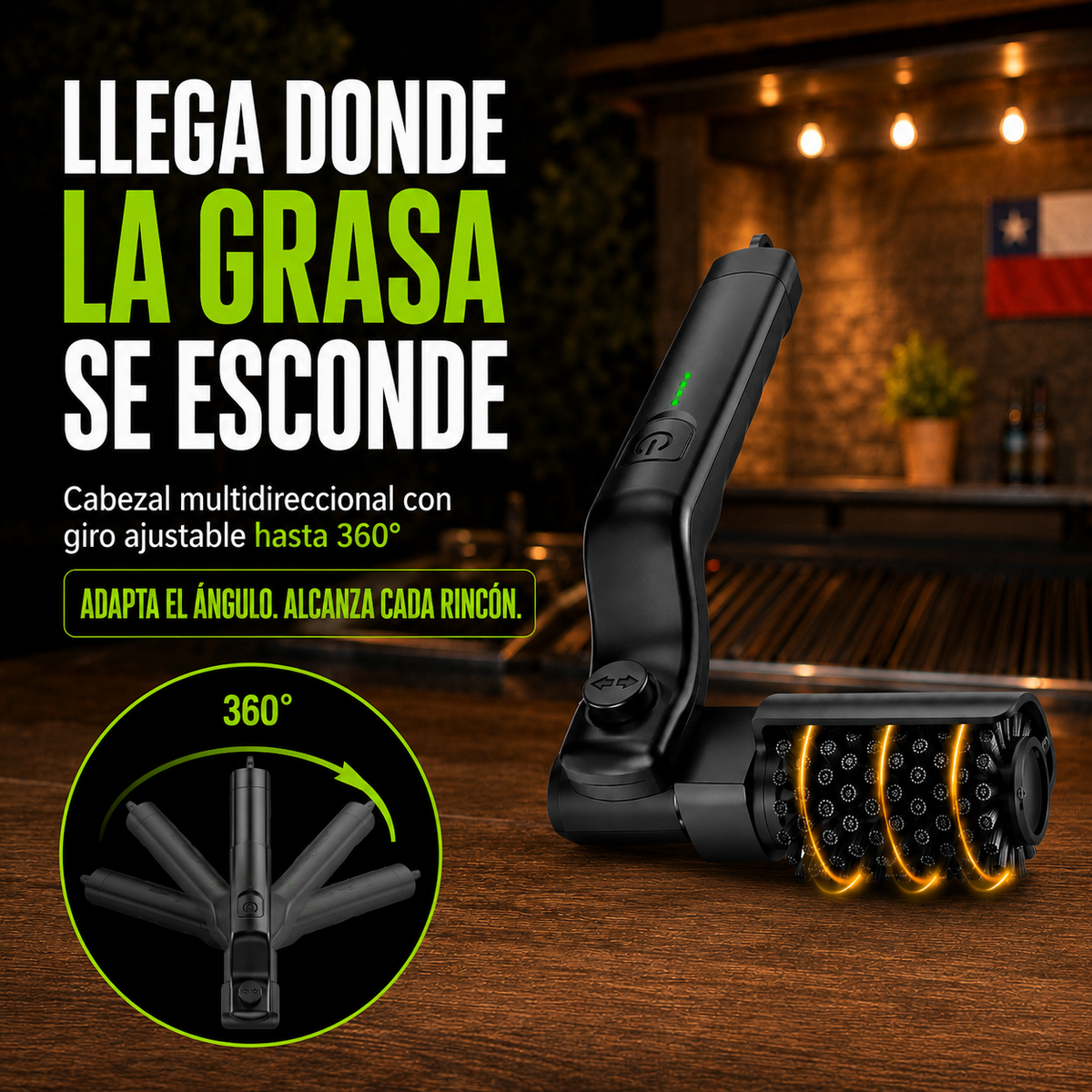 Grill Clean® Cepillo Eléctrico Recargable con Giro 360° Para Limpiar Parrillas