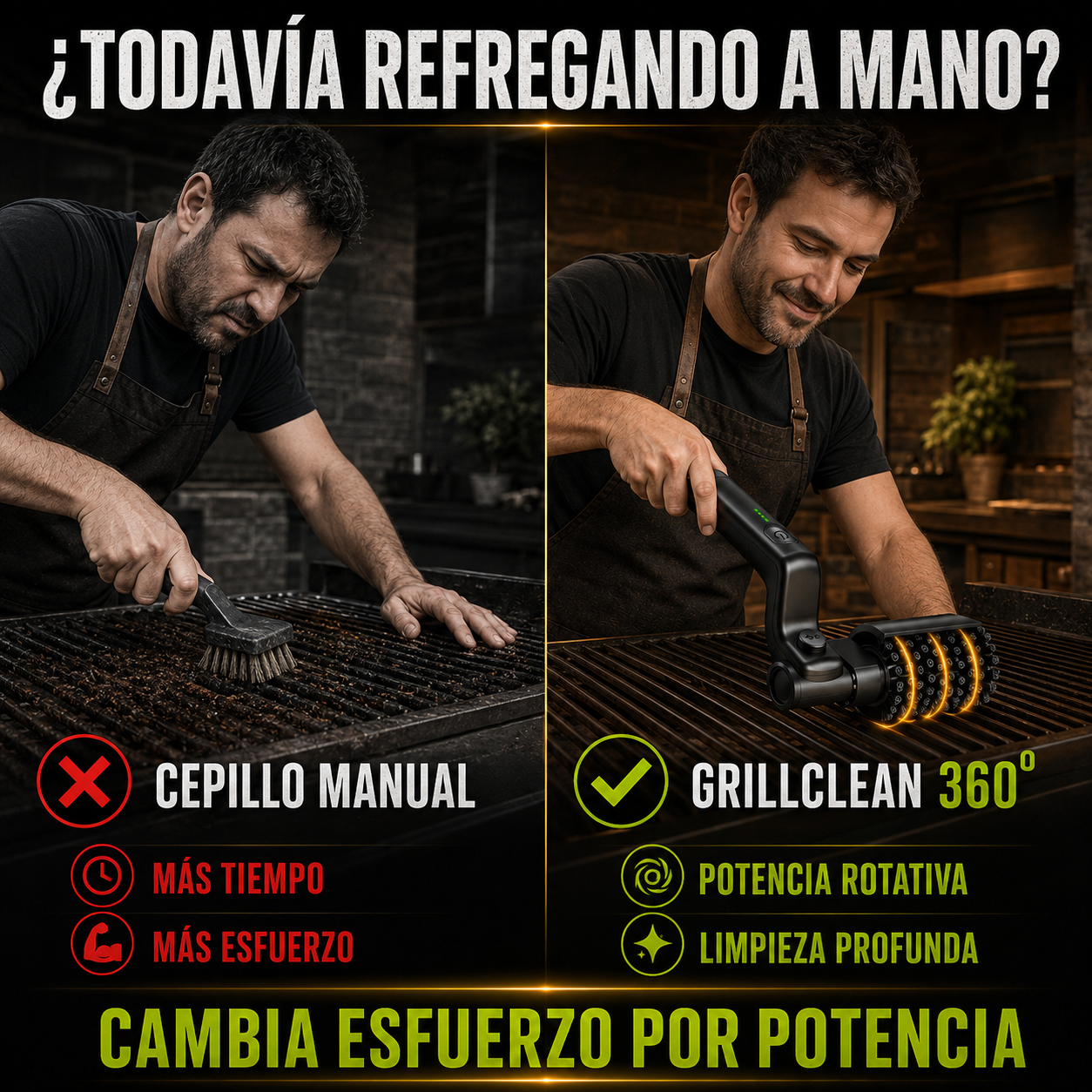 Grill Clean® Cepillo Eléctrico Recargable con Giro 360° Para Limpiar Parrillas