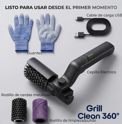 Grill Clean® Cepillo Eléctrico Recargable con Giro 360° Para Limpiar Parrillas