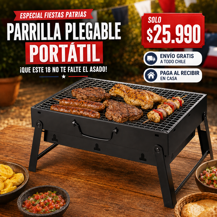 Parrilla Plegable Portátil ¡Que Este 18 No Te Falte el Asado! 🇨🇱