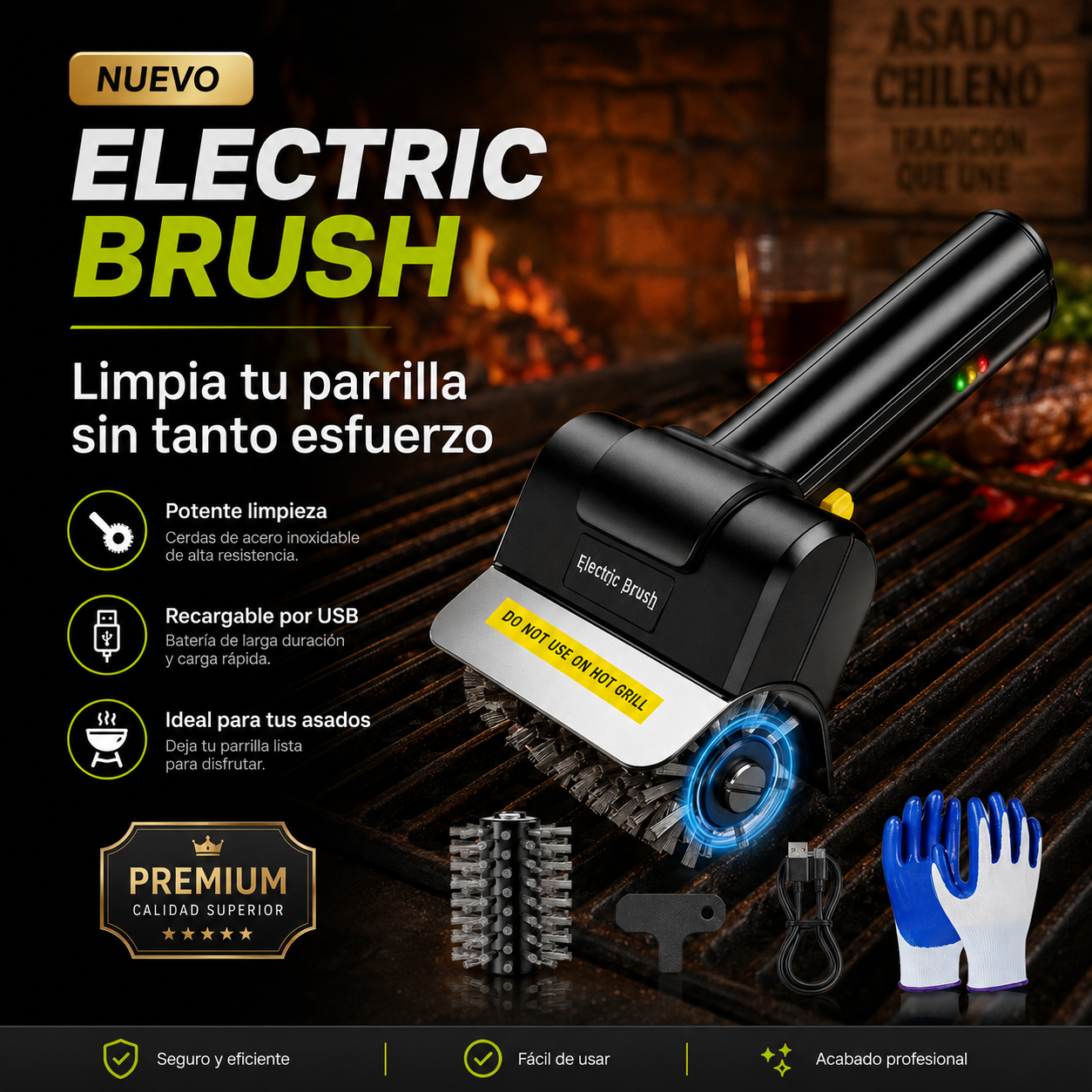 Electric Brush® Cepillo Eléctrico Portátil Recargable Para Parrillas