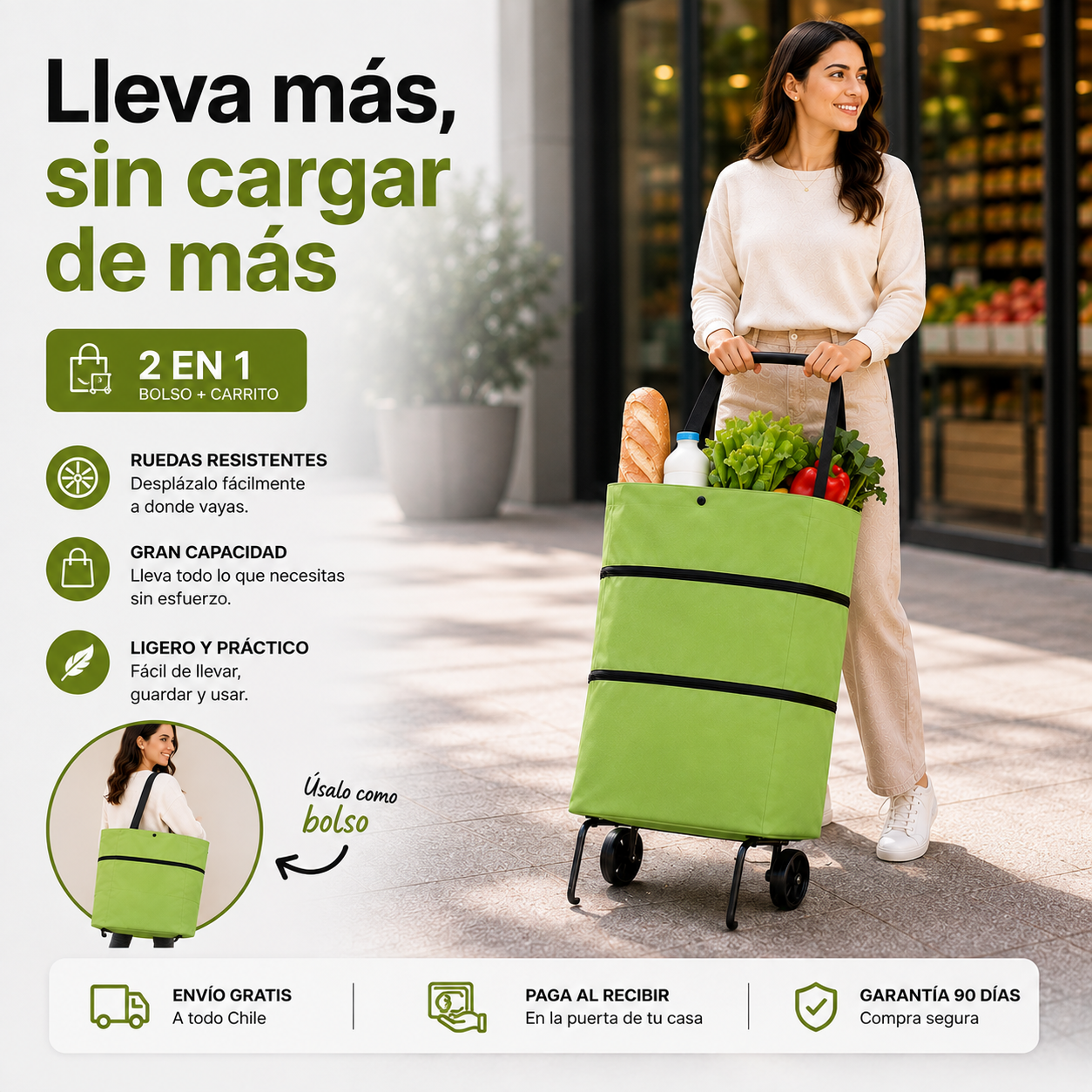Bolso Plegable con Ruedas 2 en 1
