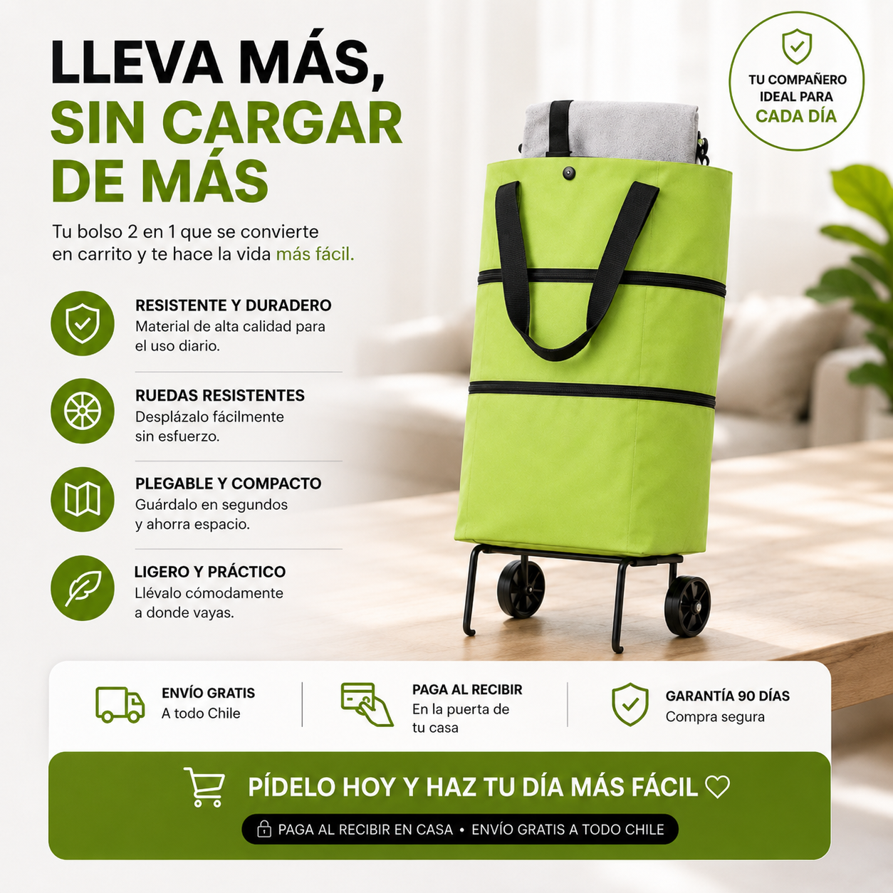 Bolso Plegable con Ruedas 2 en 1