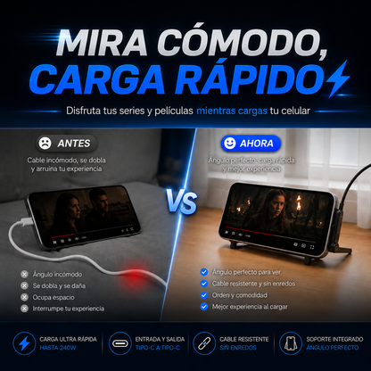 Promo 2x1 | Cable Cargador Rápido 240W Con Soporte Integrado 1.5 Metros